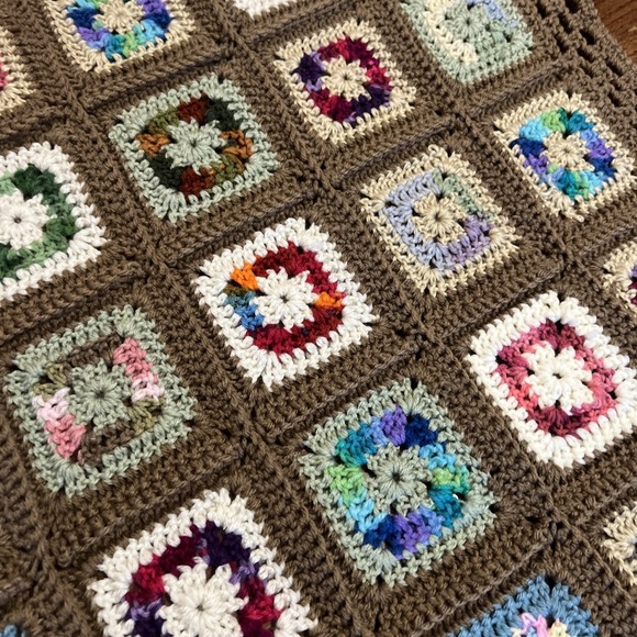 VTG Handcrafted Crochet Granny Square Afghan Blanket Throw 41 X 58 colorful - Picture 5 of 7
